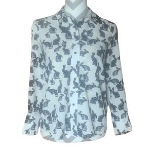 Topshop bunny rabbit button down blouse long sleeve shirt